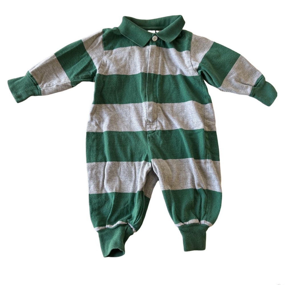 L.L. Bean Kids Green & Gray Striped Footie Size 6 Months 100% Cotton
